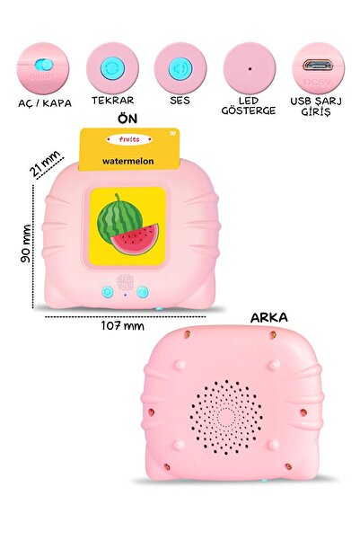 Circle Toys İngilizce Konuşan Sesli Flash Eğitim Kartları 224 Kart - Pembe