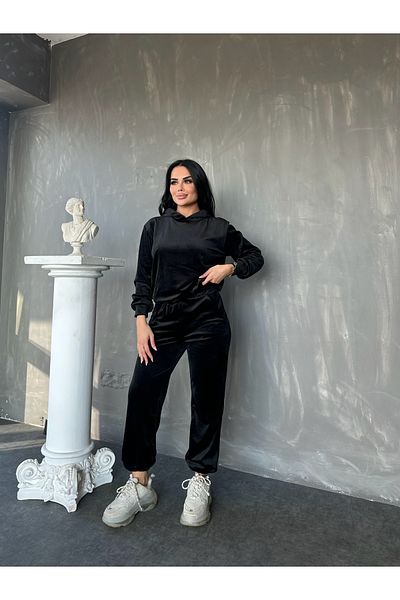 LİLA İSTANBUL Кадифен комплект анцуг с качулка