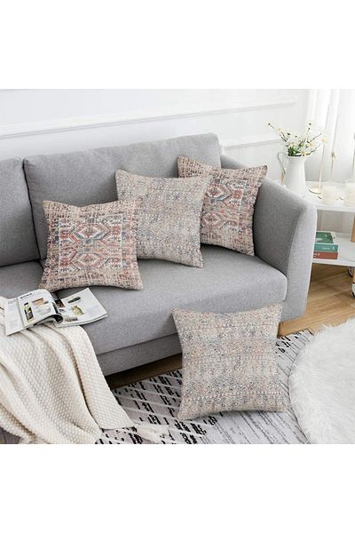 Realhomes Ethnic Patterned Rug Motif Set of 4 Digital Printed - 40X40Cm/45X45Cm/55X55Cm