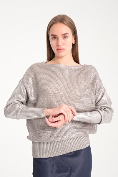 sumoda Γυναικείο πουλόβερ με γυαλιστερό σχέδιο από φύλλα χαρτιού και λάμψη Uz...