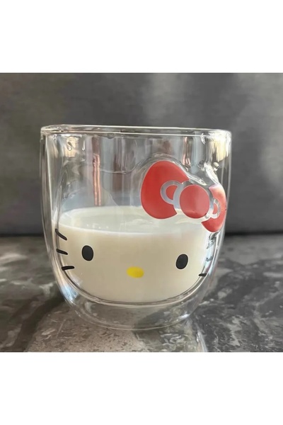 Meyra Accessories hello kitty çift cidarlı cam kupa bardak ısıya dayanıklı se...
