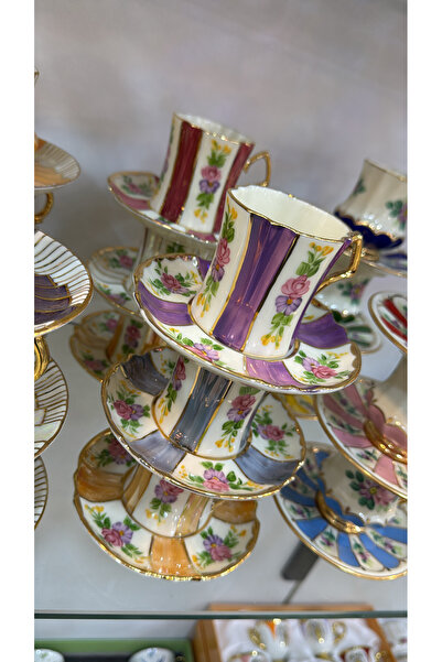 Handmade ESTERHOMEDECOR 6 kişilik porselen el boyama kahve fincan takımı