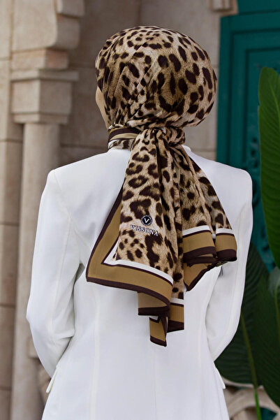 Vissona LÜKS MEDİNE İPEĞİ LEOPAR DESENLİ GOLD RENKLİ 75X195 KIRIŞMAZ ŞAL MOSS...