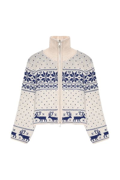 Quzu Zipper Detailed Patterned Cardigan