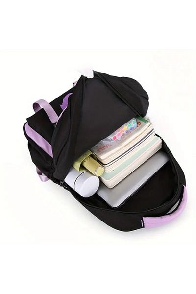 bundle island Children's Backpack with Kuromi Figure and Purple-Black Bracelet as a Gift