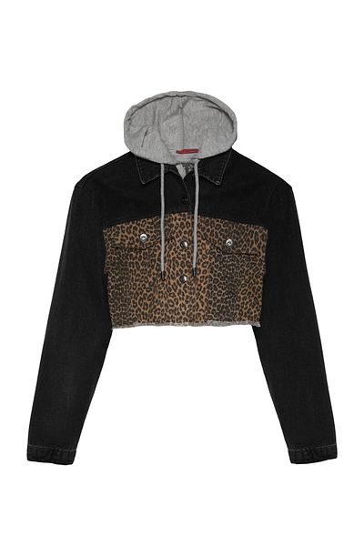 Quzu Beige Crop Jacket - Leopard Match and Hooded