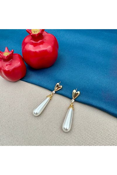 Opia Takı & Aksesuar Heart Detailed Pendant Pearl Earring
