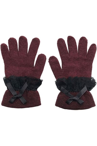 AXE SPORTSWEAR Winter Burgundy Knitwear Glove - Soft Texture, Lace and Bow Detail