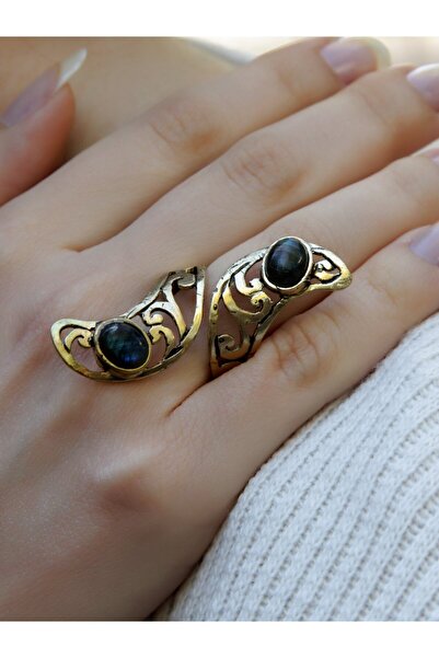 esha خاتم بيضاوي من حجر اللابرادوريت - نسائي عتيق قابل للتعديل euy49lbt