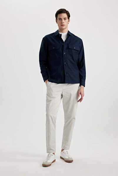 DeFacto Relax Fit Polo Yaka Gömlek Ceket NAVY
