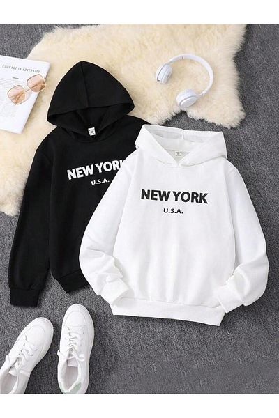 Afternoon Kids Girls/Boys 2 Pack'' New York U.S.A'' Printed Hooded Sweatshirts