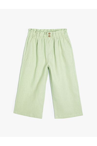 Koton Leinenhose mit elastischem Bund und Knopfdetail