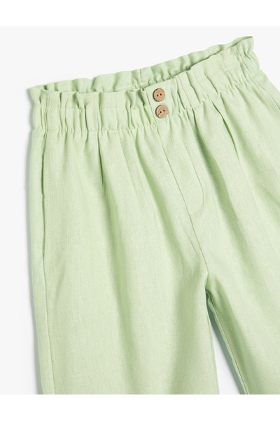 Koton Keten Pantolon Beli Lastikli Düğme Detaylı
