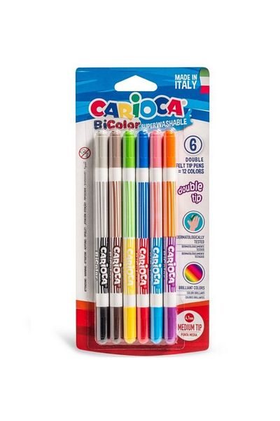 CARIOCA Nessiworld Bicolor Super Washable Double Ended Felt Crayons 6 Pack 12 Colors