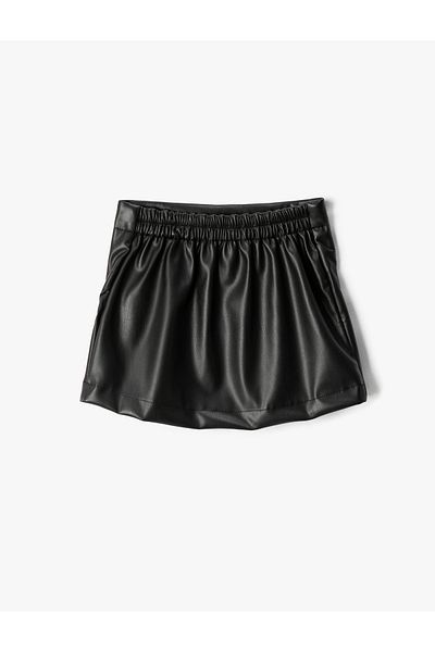 Koton Fustă mini cu piept dublu aspect piele artificială Buzunar elastic în talie Detaliat asimetric