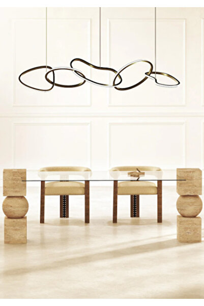 MIARIK DESIGN Traverten Tas Devri Ayakli  Cam Tablali Yemek Calisma Masası