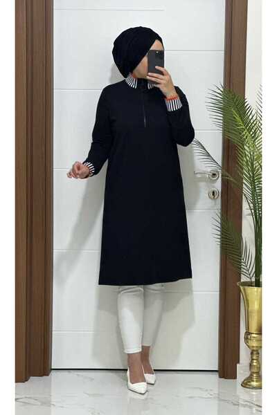 masalabiyem 2486 K 70 SİYAH TURUNCU CİZGİLİ RİBANALI TUNİK