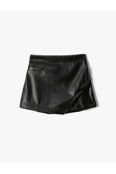 Koton Fustă mini cu piept dublu aspect piele artificială Buzunar elastic în talie Detaliat asimetric
