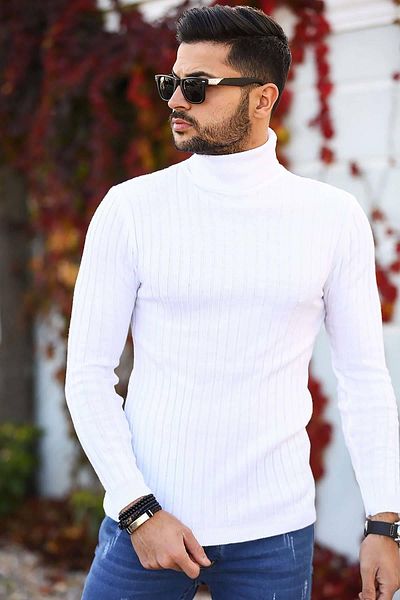 Lonca Tekstil Men's High Top Knitwear Ribbed Knit Sweater