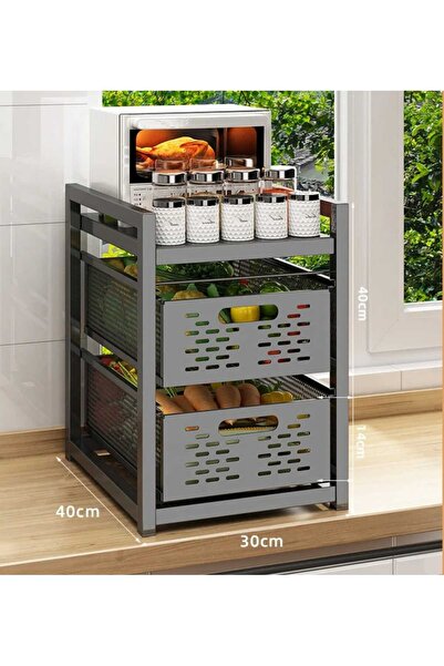 TRENDESK 2 Katlı Lux Metal Siyah Çekmeceli Patates Soğan Sebze Meyve Sepeti S...