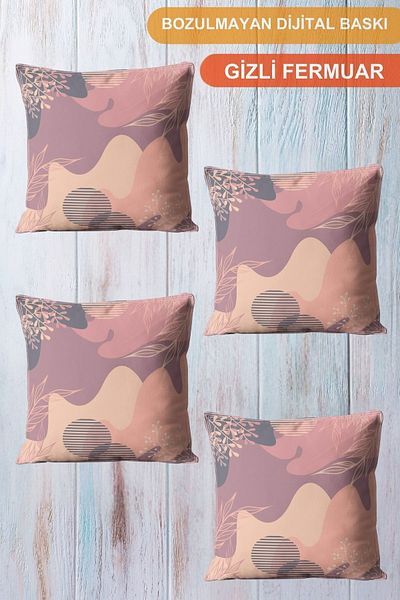 CİMENS Set of 4 Digital Printed Gift Throw Pillow Pillows - Dusty Rose Shades Shaped