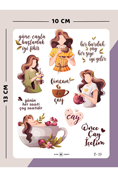 Else Craft Çay Temalı Sticker - E-19 - Ajanda Planlayıcı Bullet Journal İçin ...