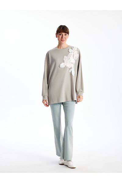 LC Waikiki Κεντημένο Oversize Γυναικείο Φούτερ τουνίκ