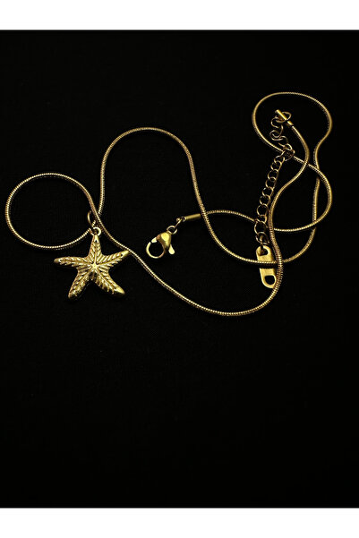 LAİKA Altın Kaplama Çelik Zincirli Deniz Yıldızı Kolye 45+5 Cm