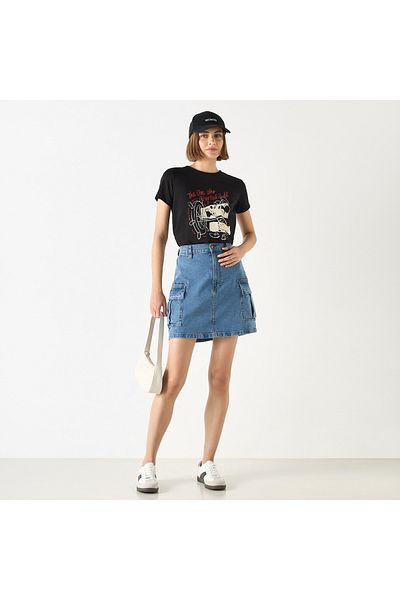 SP Characters Mickey Mouse Print Crew Neck T-shirt with Short Sleeves