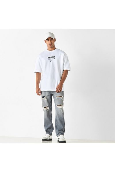 SP Characters Typographic Print Crew Neck T-shirt with Short Sleeves