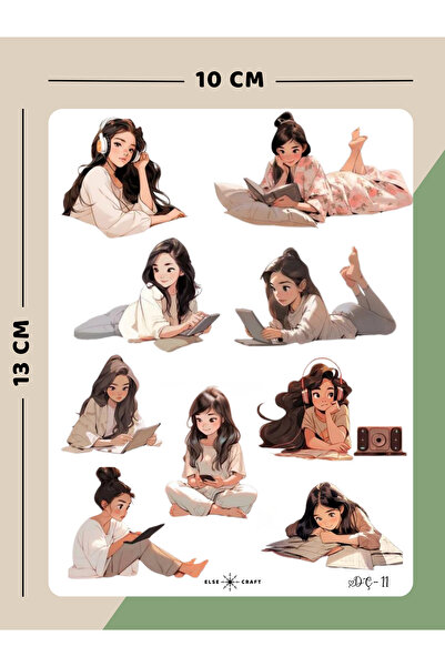 Else Craft Ders Çalışan Kız Motivasyon Temalı Sticker - DÇ-11 - Ajanda Planla...