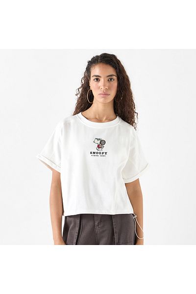 SP Characters Snoopy Dog Detail Crew Neck T-shirt with Short Sleeves