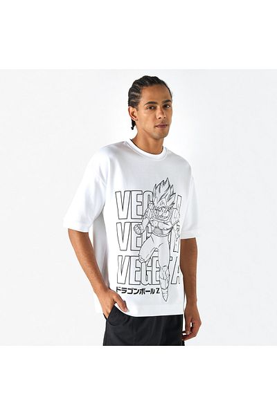 SP Characters Dragon Ball Z Print T-shirt with Crew Neck and Short Sleeves