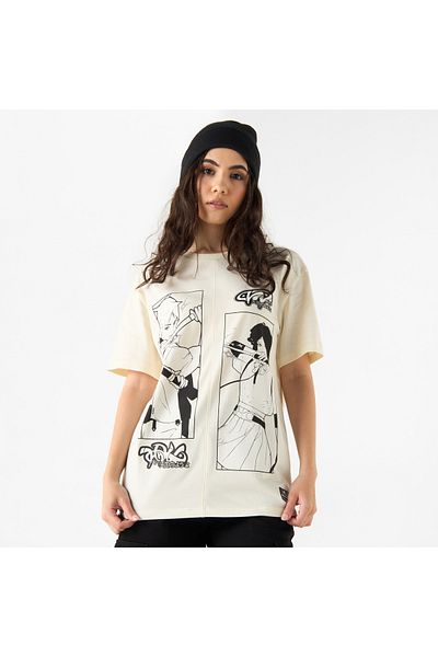 SP Characters Anime Print T-shirt with Crew Neck and Short Sleeves