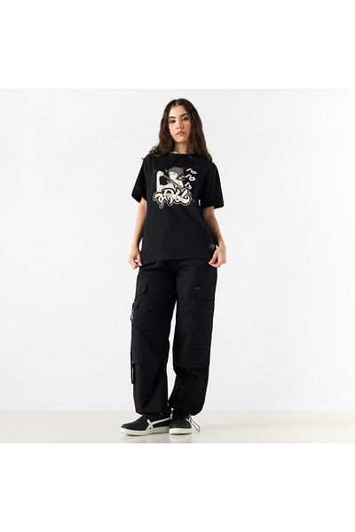 SP Characters Anime Print T-shirt with Crew Neck and Short Sleeves