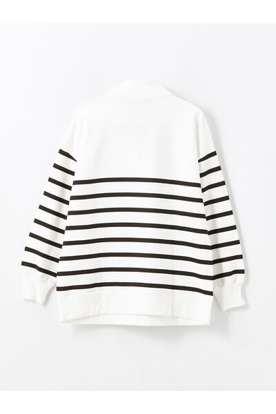 LC Waikiki LCW Comfort Siyah Çizgili Dik Yaka Çizgili Kadın Sweatshirt