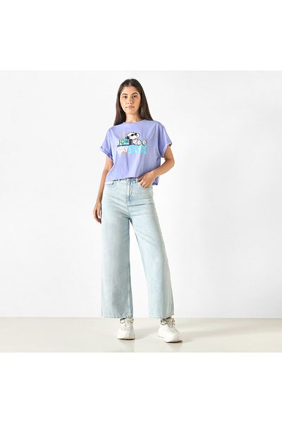 SP Characters Peanuts Print T-shirt with Crew Neck and Short Sleeves
