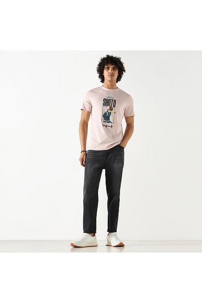 SP Characters Shoto Print T-shirt with Crew Neck and Short Sleeves