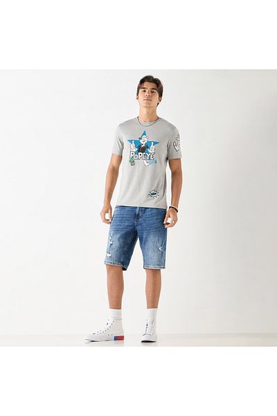 SP Characters Popeye Print Crew Neck T-shirt with Short Sleeves