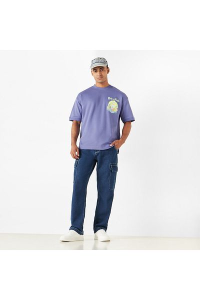SP Characters Graphic Print Crew Neck T-shirt with Crew Neck and Short Sleeves