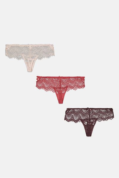 French Affair Women 3 Pieces Textured Thong, Pale Red