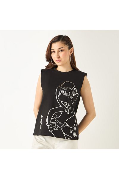 SP Characters Lola Bunny Print Sleeveless T-shirt with Crew Neck