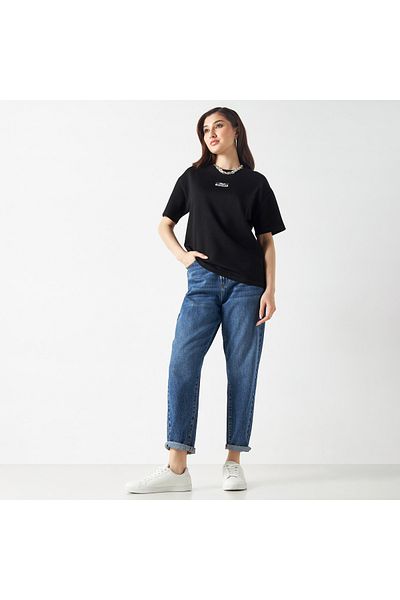 SP Characters The Celestials Print Round Neck T-shirt with Short Sleeves