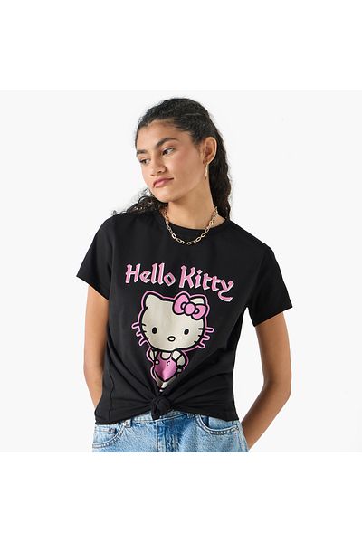 SP Characters Hello Kitty Print T-shirt With Crew Neck And Short Sleeves