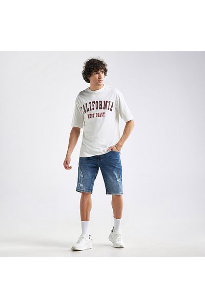 FAV Typography Print Oversized T-shirt with Short Sleeves and Crew Neck