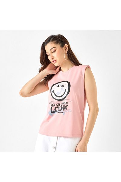 SP Characters Graphic Print Sleeveless T-shirt with Crew Neck