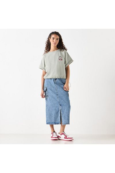 SP Characters Sakura Haruno Embroidered T-shirt with Crew Neck and Extended Sleeves