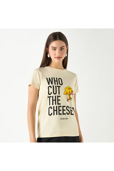 SP Characters Jerry Print T-shirt with Crew Neck and Short Sleeves