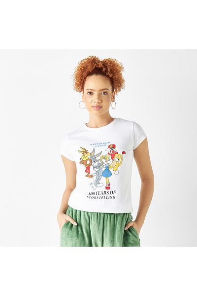 SP Characters Looney Tunes Print T-shirt with Crew Neck and Cap Sleeves