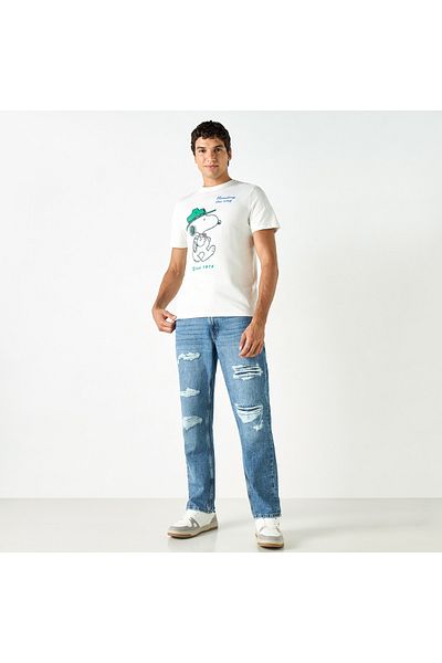 SP Characters Peanuts Print T-shirt with Crew Neck and Short Sleeves